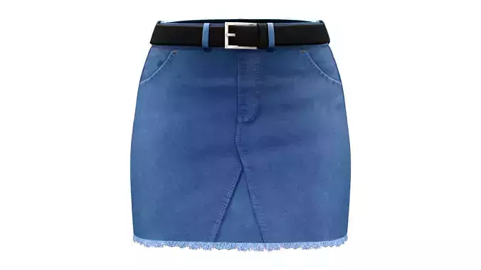 Mini Blue Denim Skirt With Black Belt