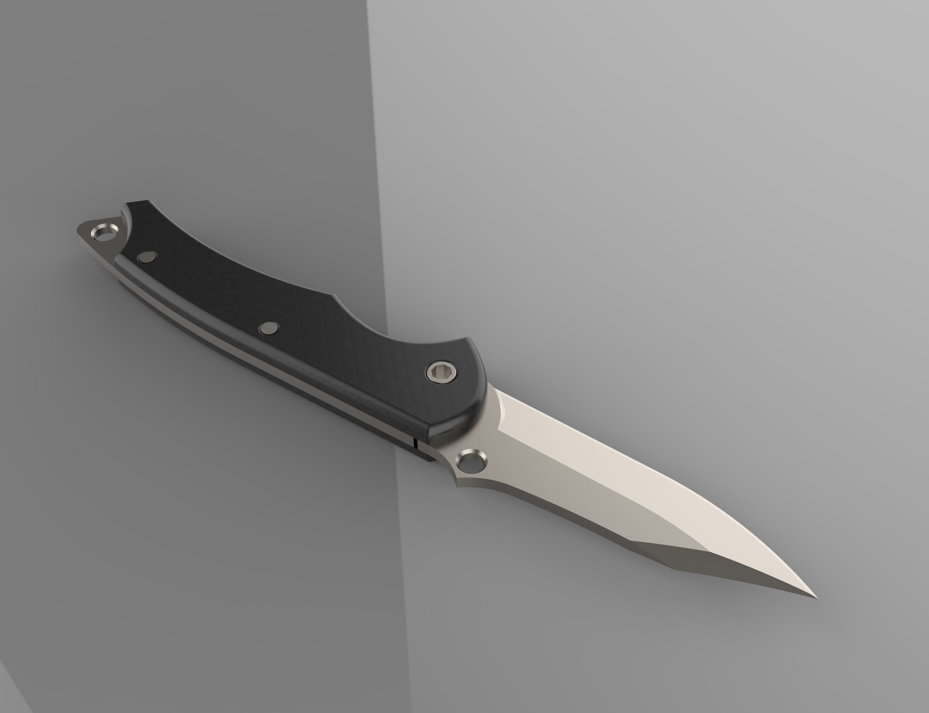 Folding knife with carbon handle 3D model_1