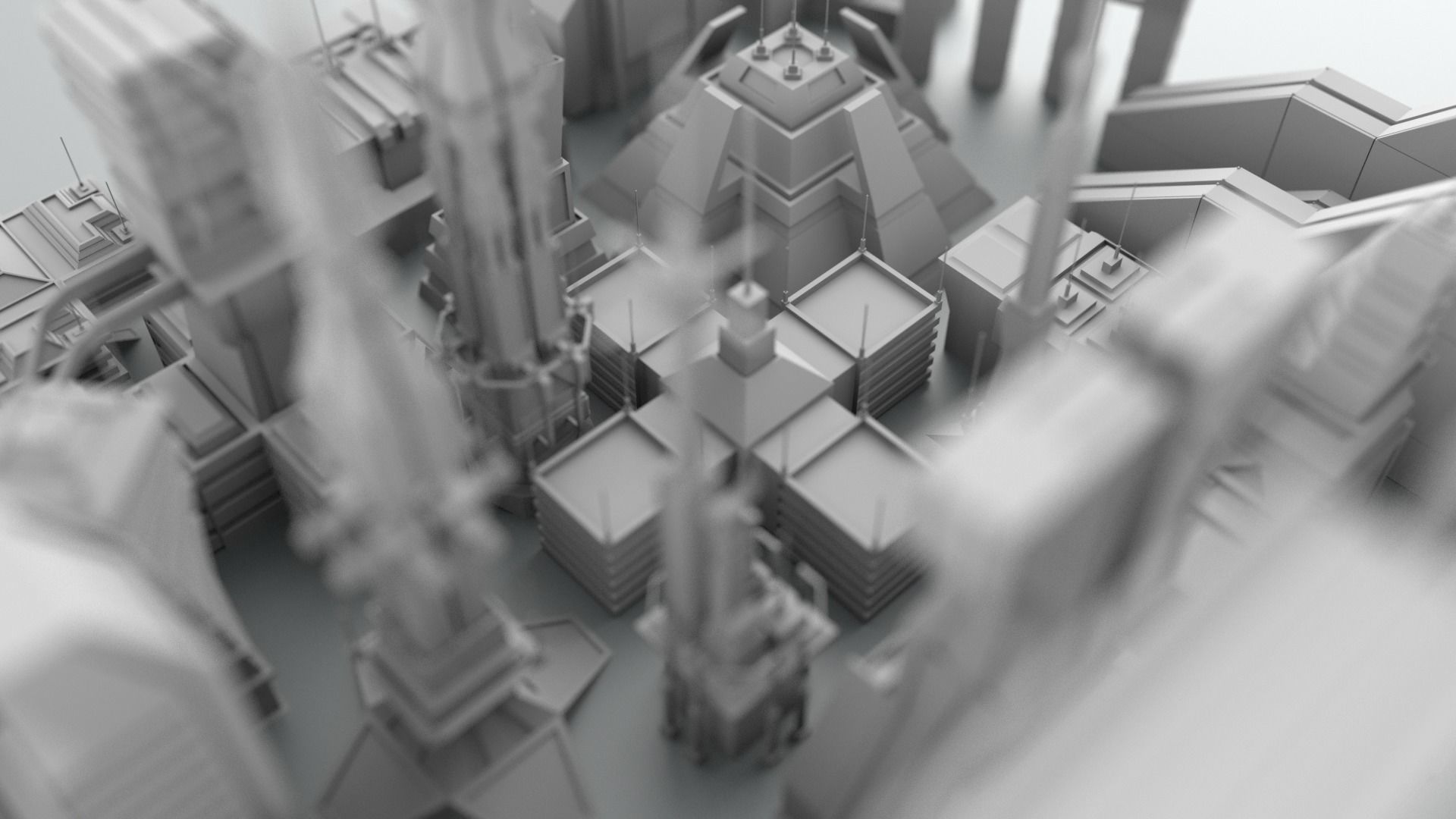 Low Poly Sci-fi city buildings Free 3D model_2