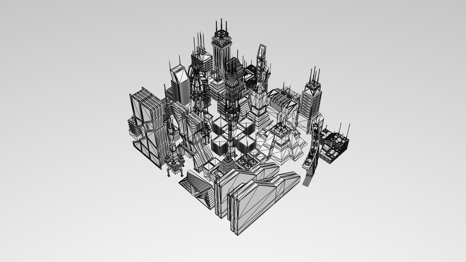 Low Poly Sci-fi city buildings Free 3D model_5