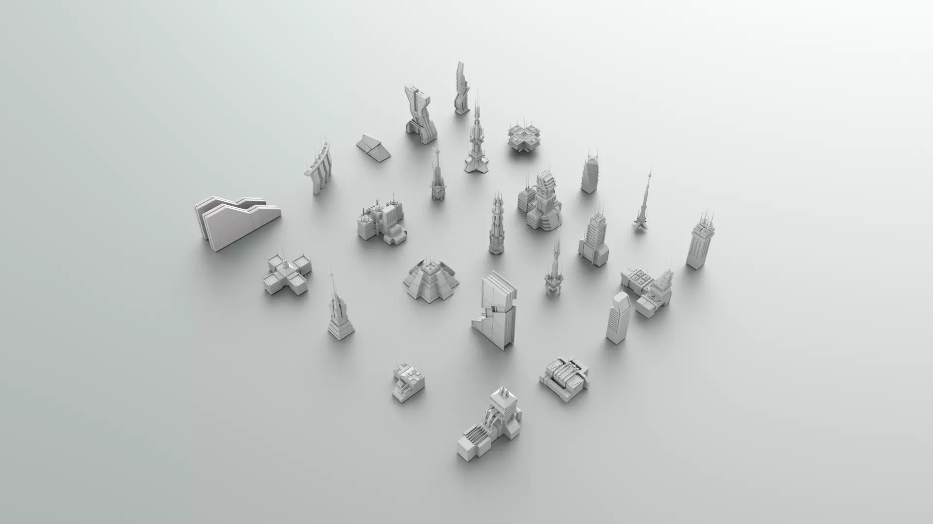 Low Poly Sci-fi city buildings Free 3D model_0