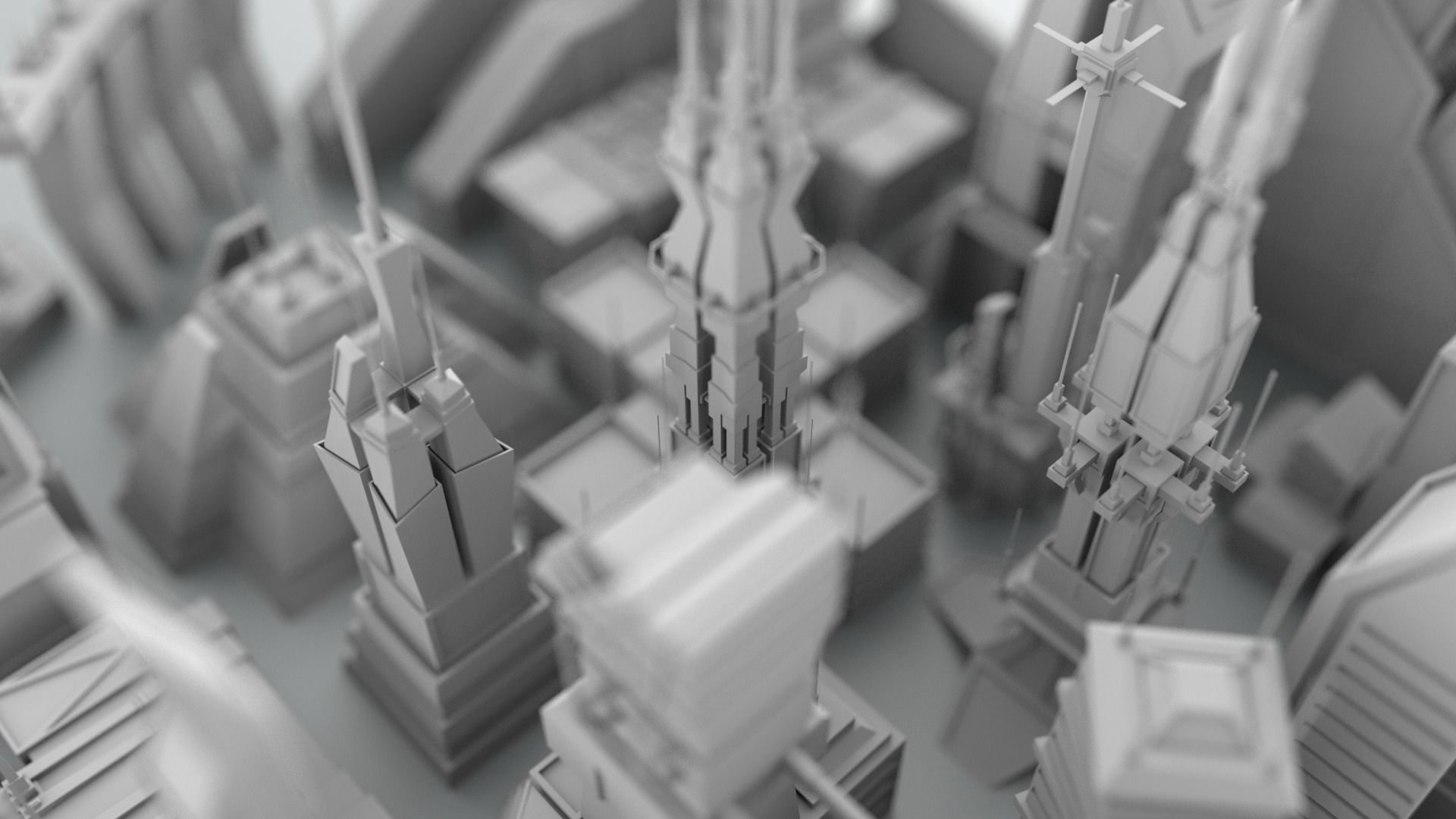Low Poly Sci-fi city buildings Free 3D model_3