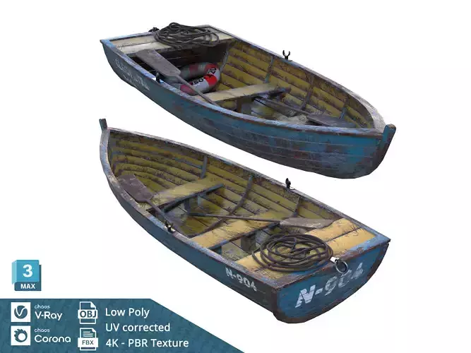 Old Boat low poly PBR texture Low-poly 3D model