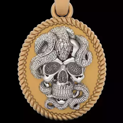 Skull snake pendant Gold printable jewelry 3D model