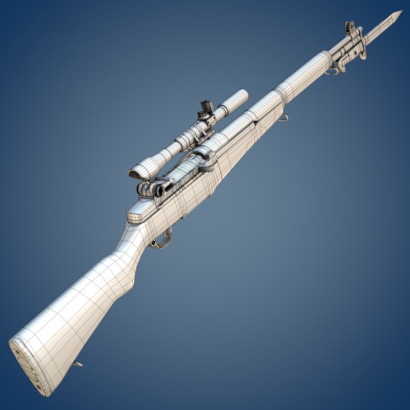 M1 Garand rifle with scope and bayonet 3D model_8
