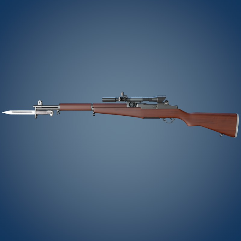 M1 Garand rifle with scope and bayonet 3D model_2