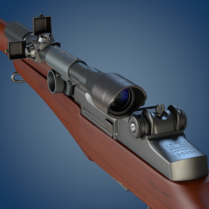 M1 Garand rifle with scope and bayonet 3D model_5