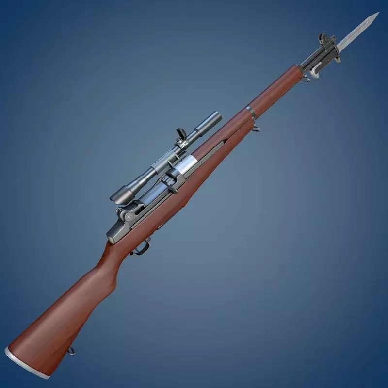 M1 Garand rifle with scope and bayonet 3D model_0