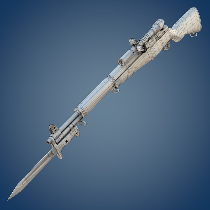 M1 Garand rifle with scope and bayonet 3D model_9