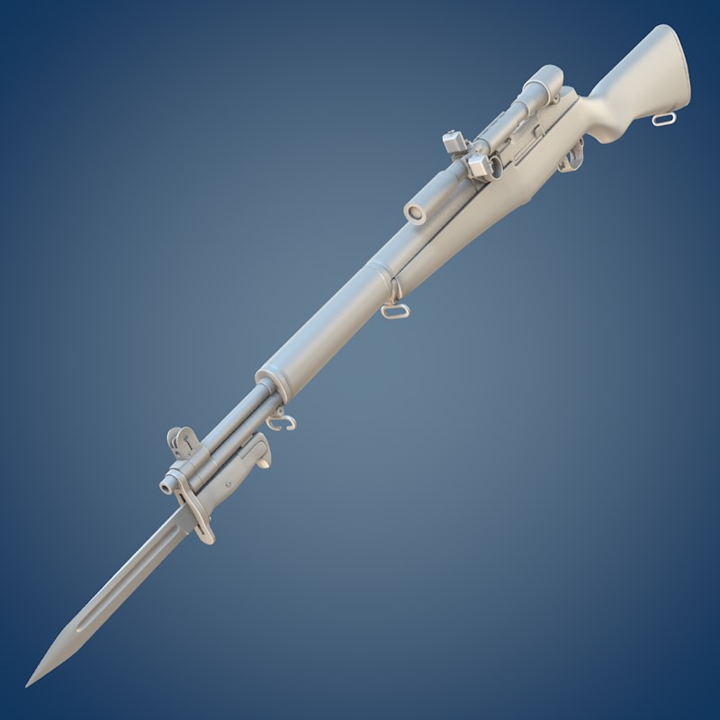 M1 Garand rifle with scope and bayonet 3D model_7