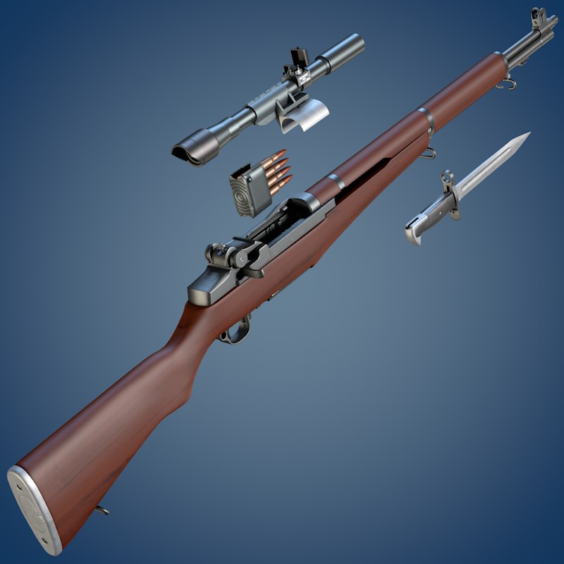 M1 Garand rifle with scope and bayonet 3D model_3