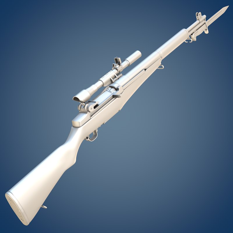 M1 Garand rifle with scope and bayonet 3D model_6