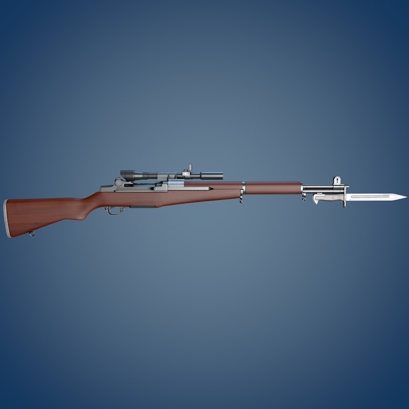 M1 Garand rifle with scope and bayonet 3D model_1
