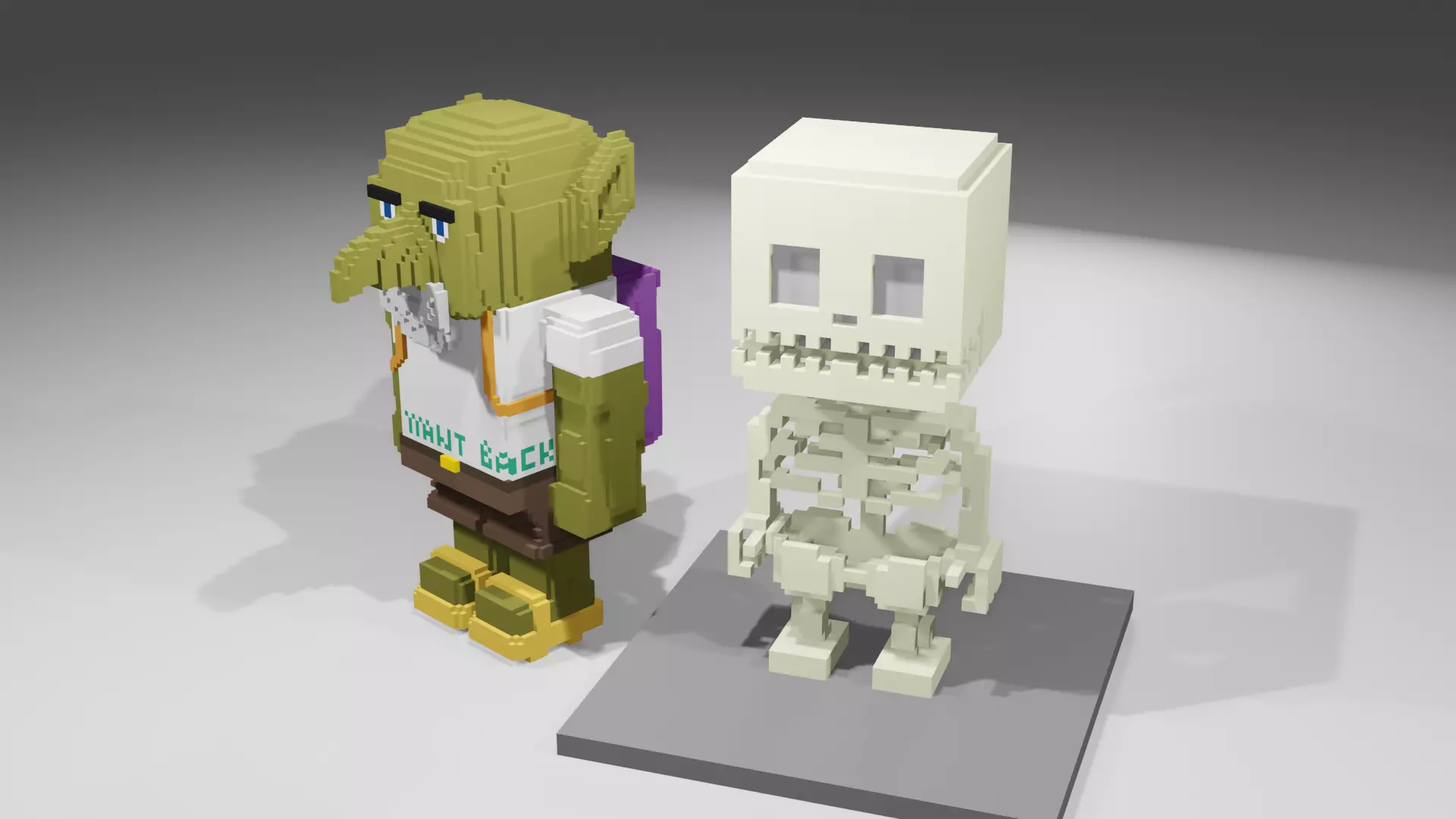Goblin and Skeleton Halloween Cartoon Voxel  Low-poly 3D model_0
