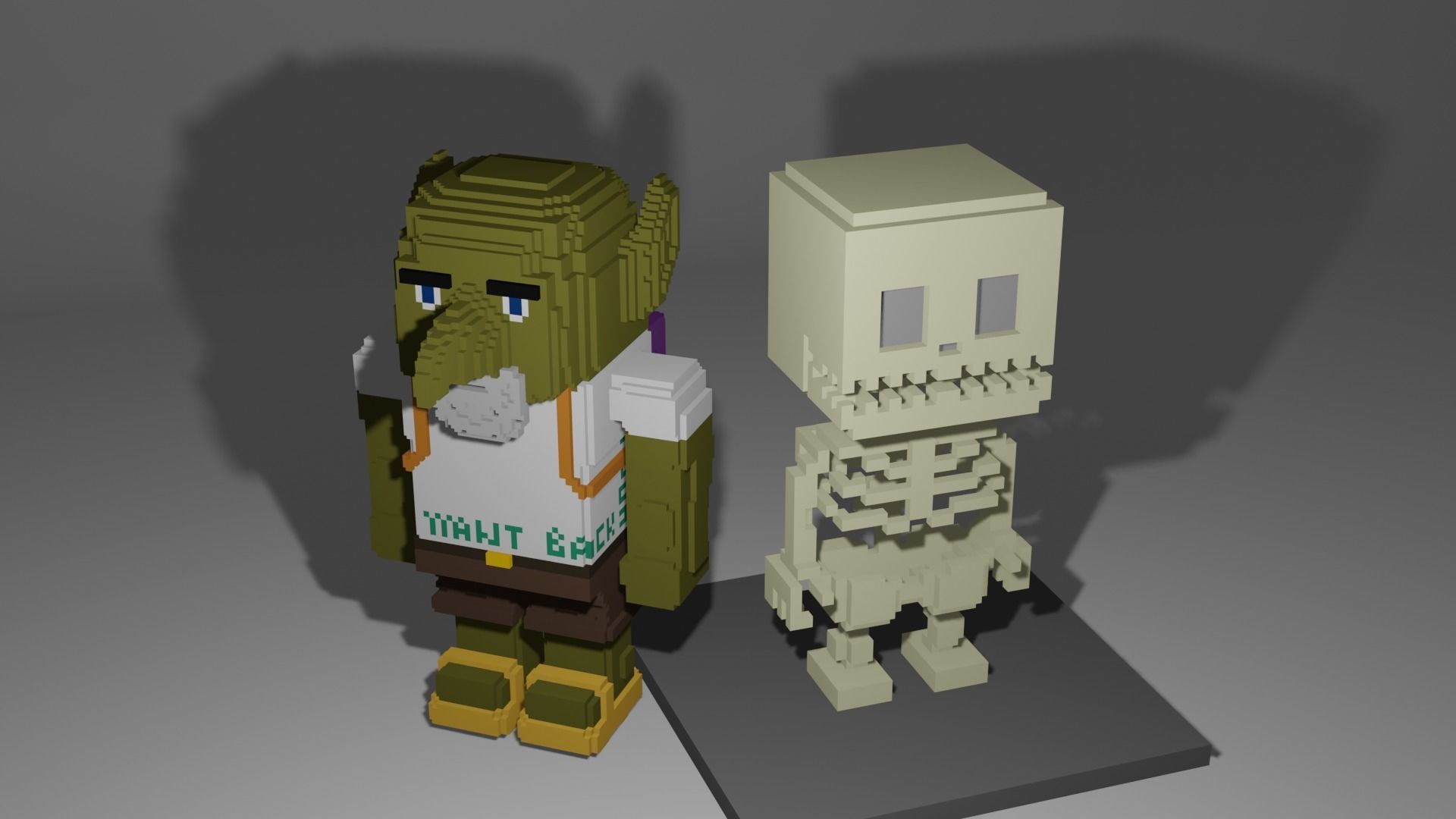 Goblin and Skeleton Halloween Cartoon Voxel  Low-poly 3D model_1