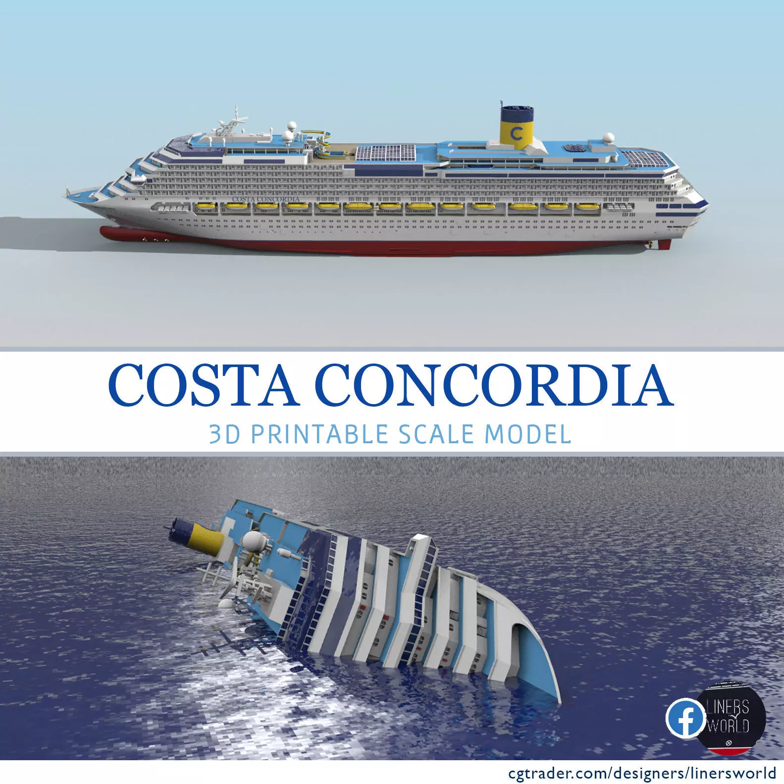 COSTA CONCORDIA cruise ship printable model 3D print model_0