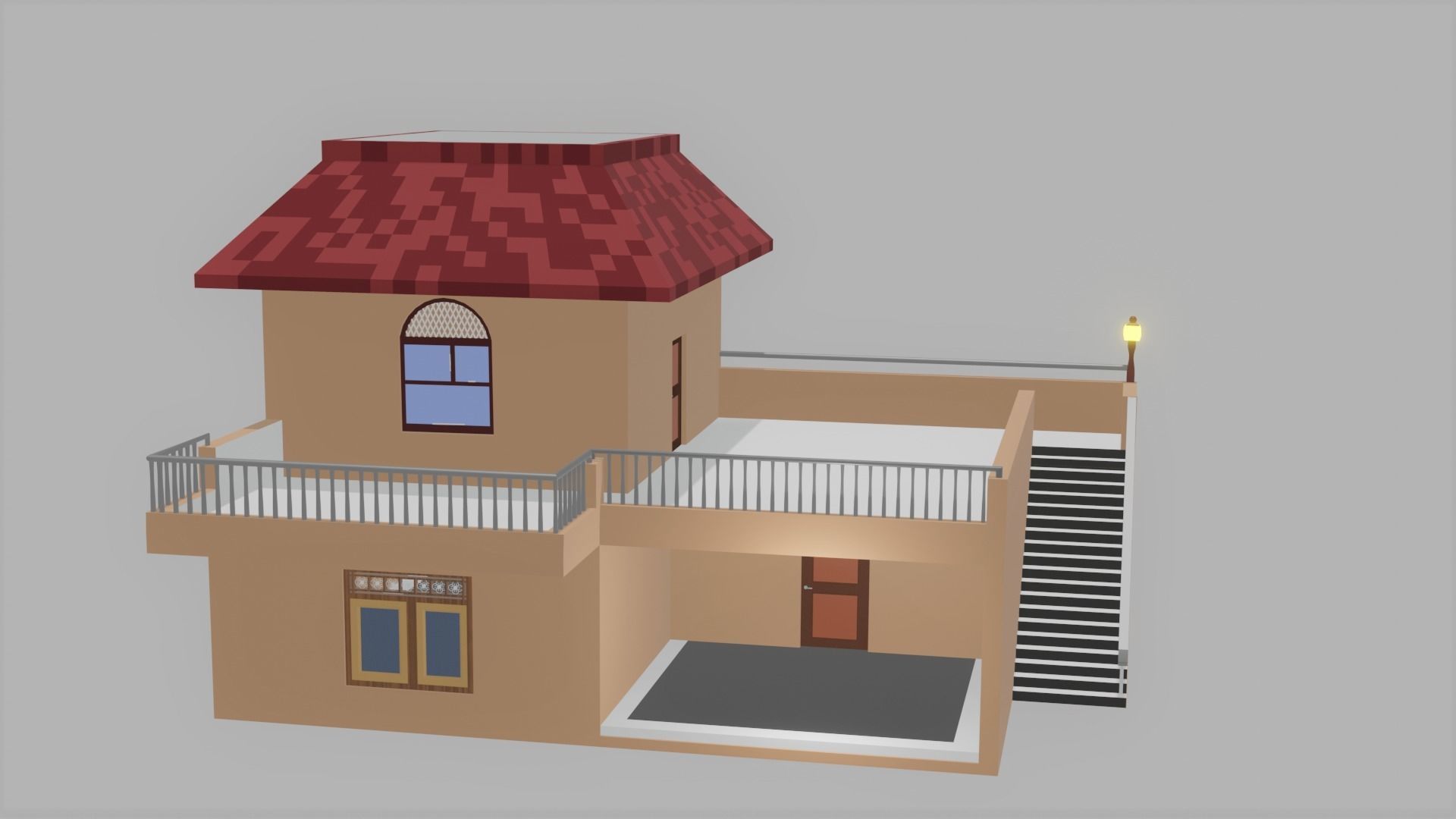 Mini-House house with stairs and roof Low-poly 3D model_4