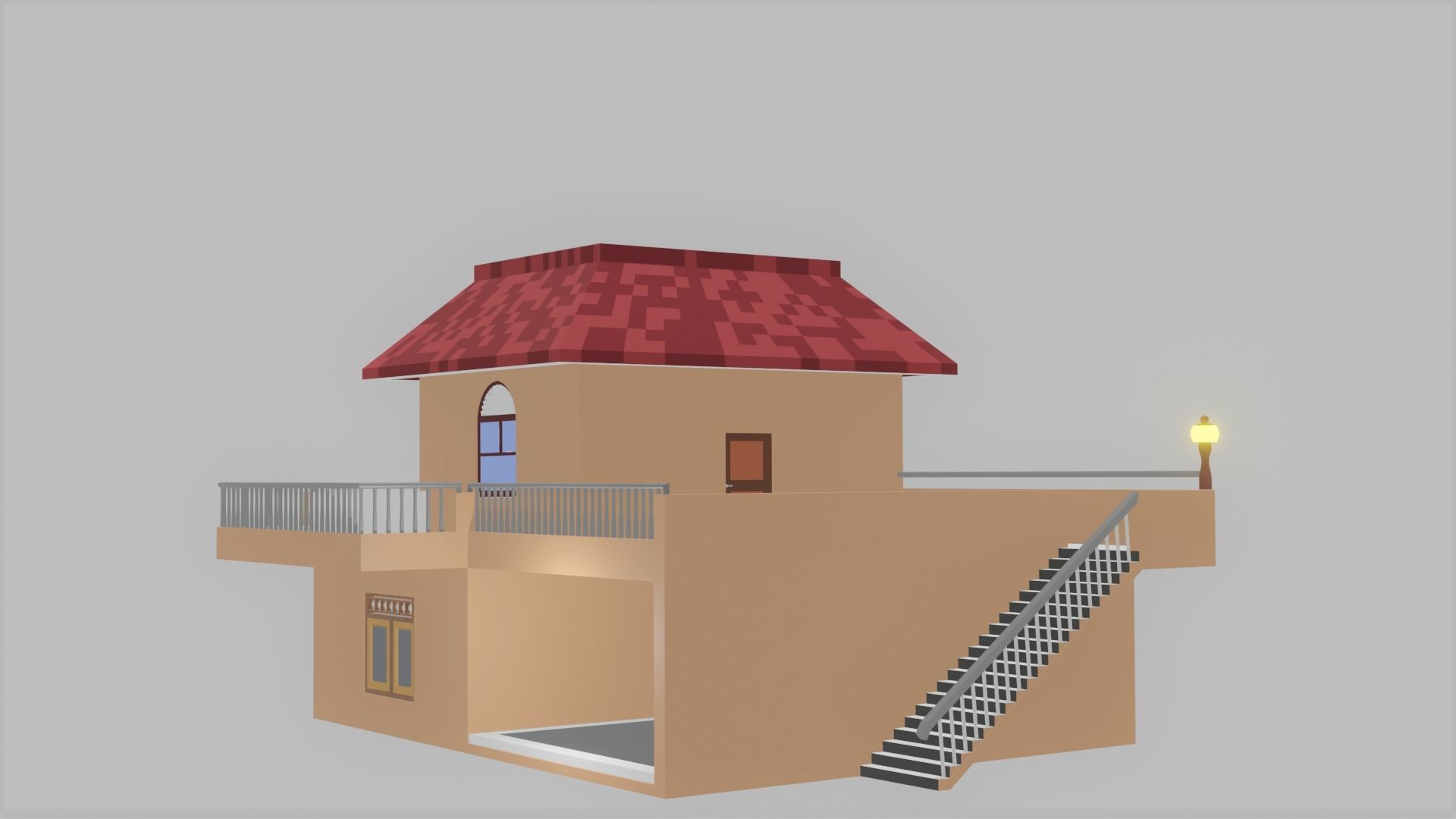 Mini-House house with stairs and roof Low-poly 3D model_2