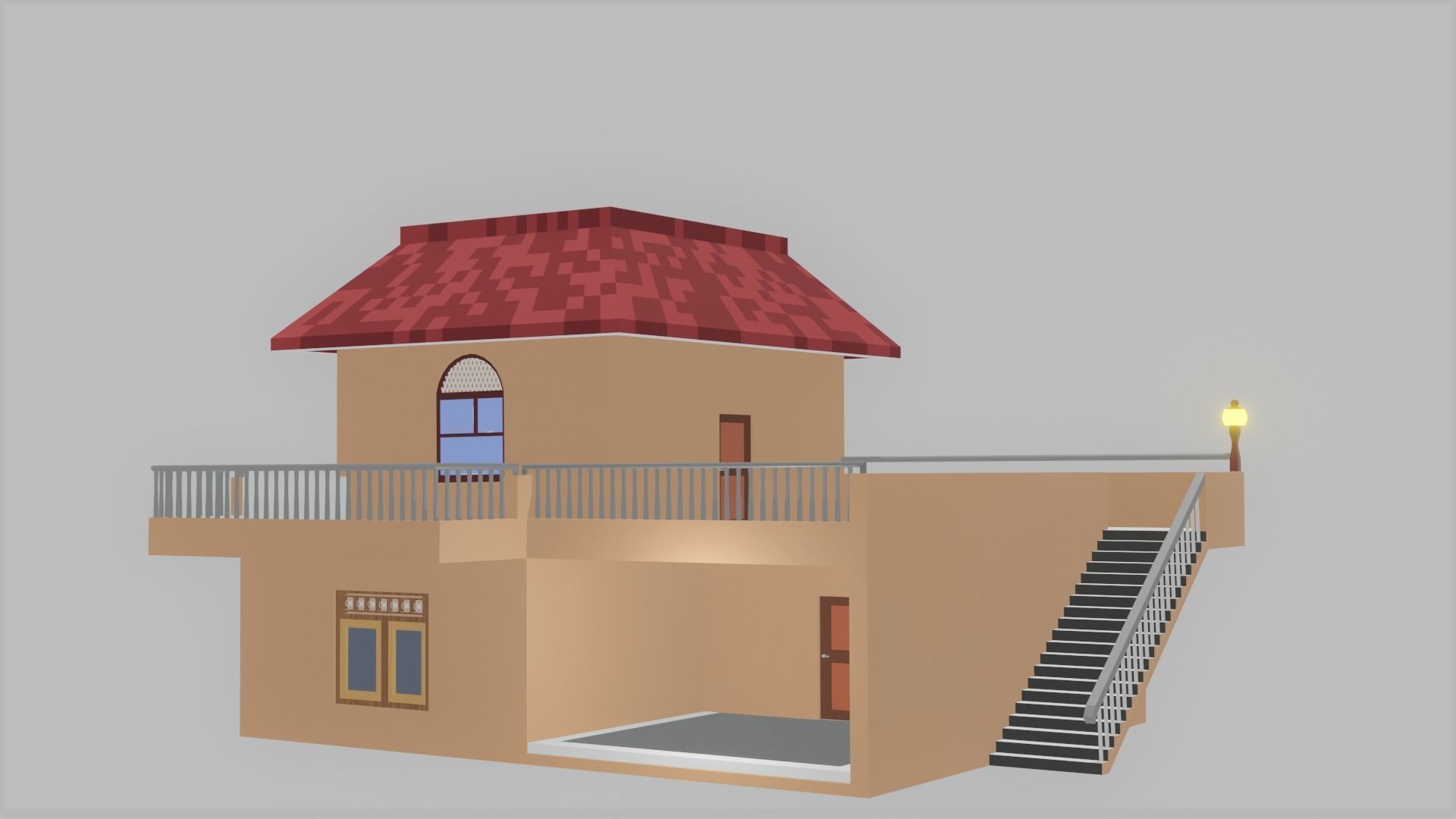 Mini-House house with stairs and roof Low-poly 3D model_1