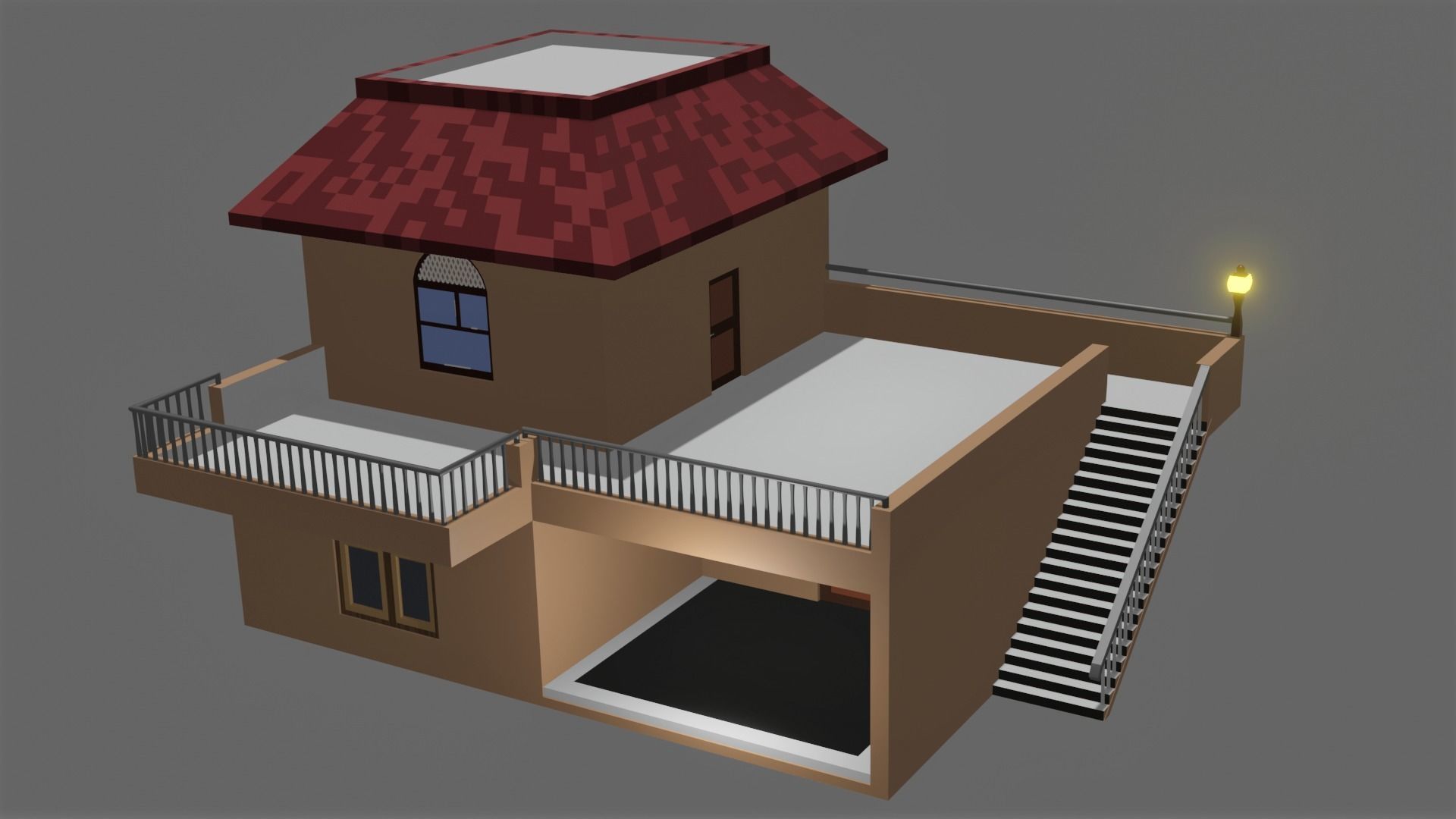 Mini-House house with stairs and roof Low-poly 3D model_3
