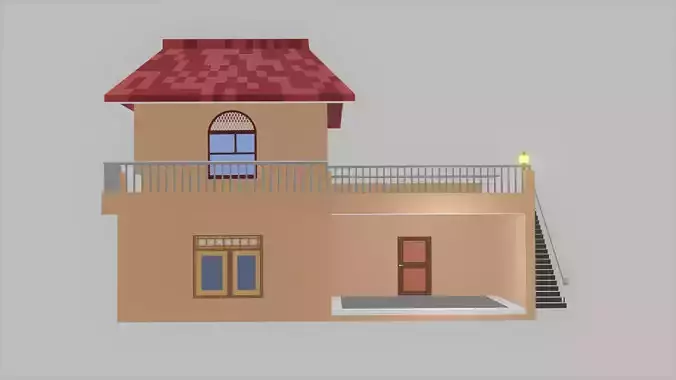 Mini-House house with stairs and roof Low-poly 3D model