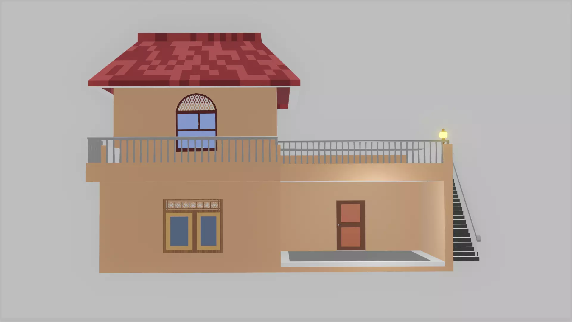 Mini-House house with stairs and roof Low-poly 3D model_0