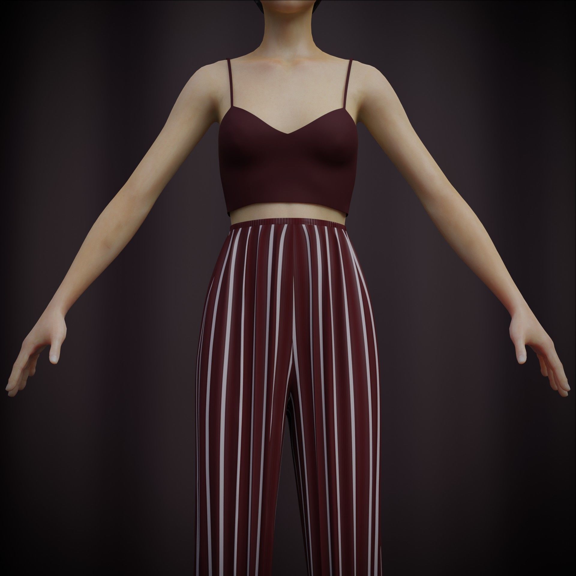 Sheer top and pleated palazzo trouser - Two piece outfit 3D model_13