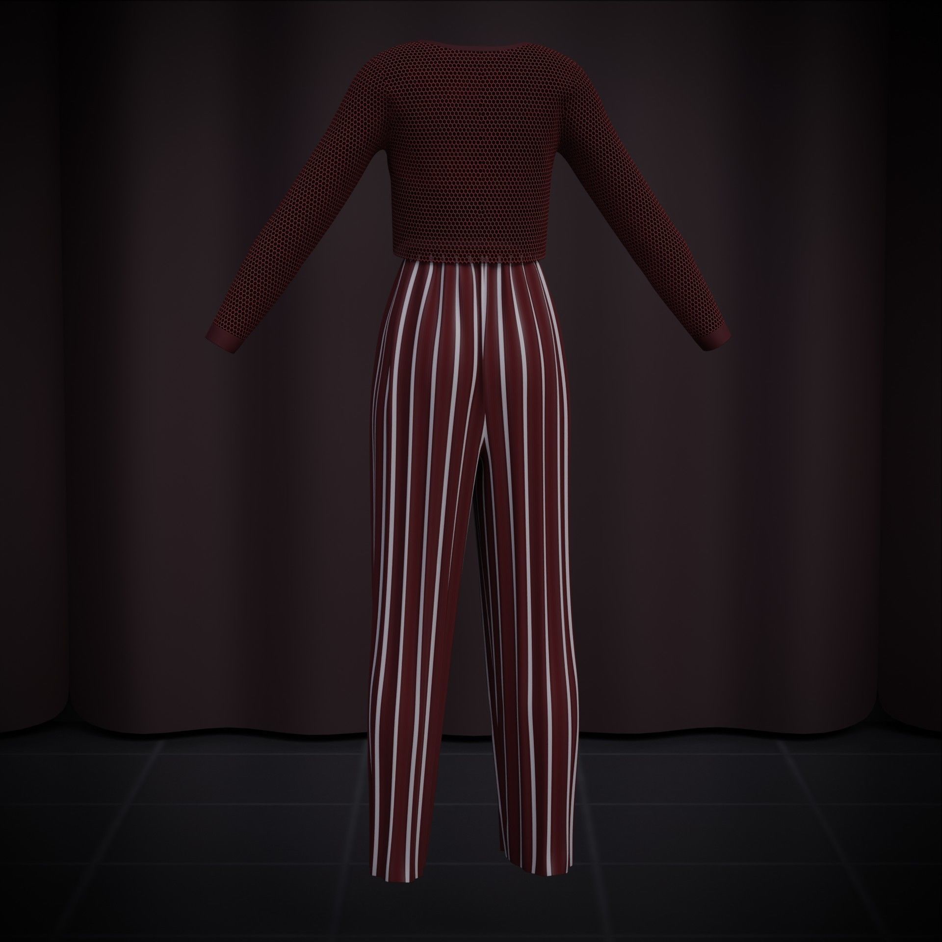 Sheer top and pleated palazzo trouser - Two piece outfit 3D model_24