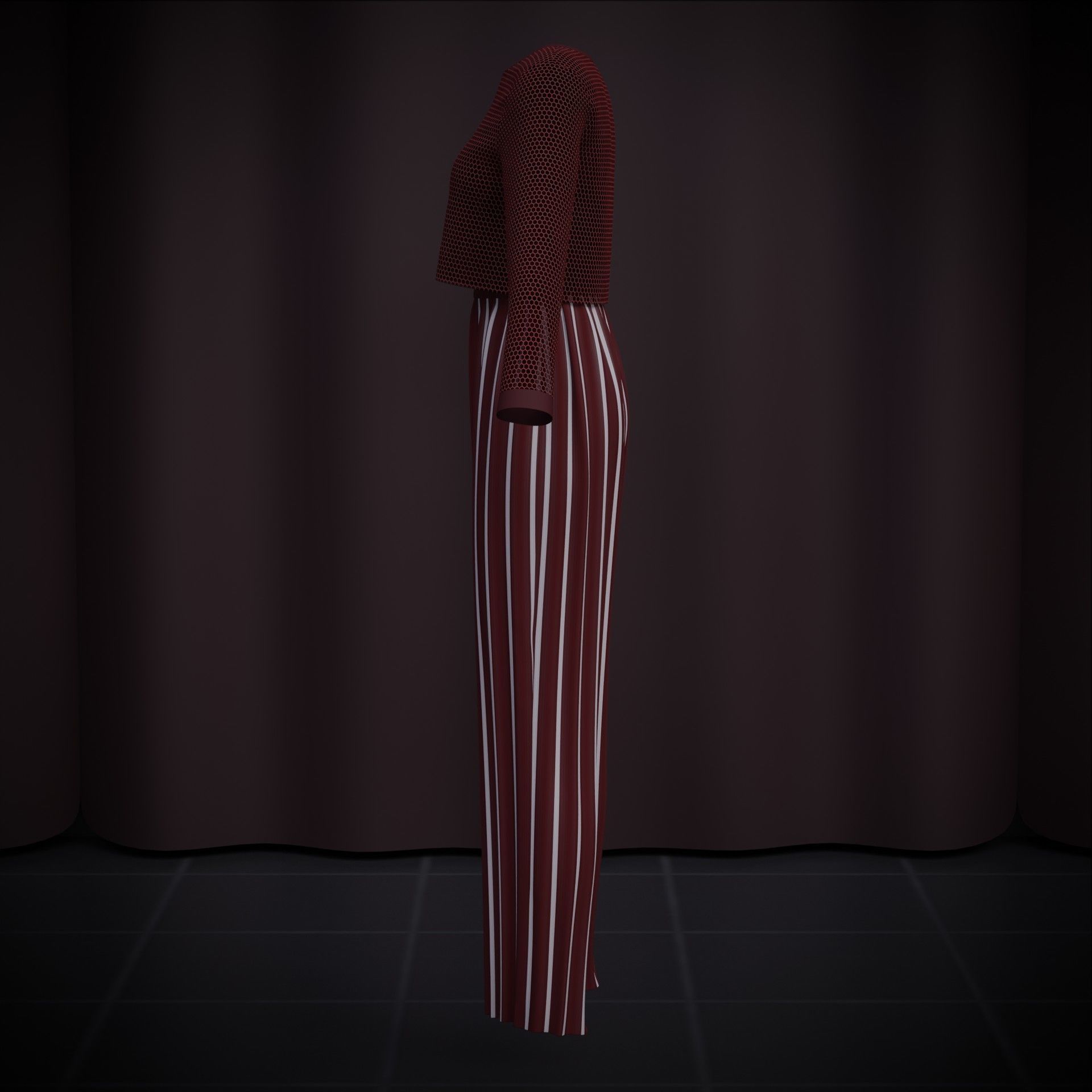 Sheer top and pleated palazzo trouser - Two piece outfit 3D model_26