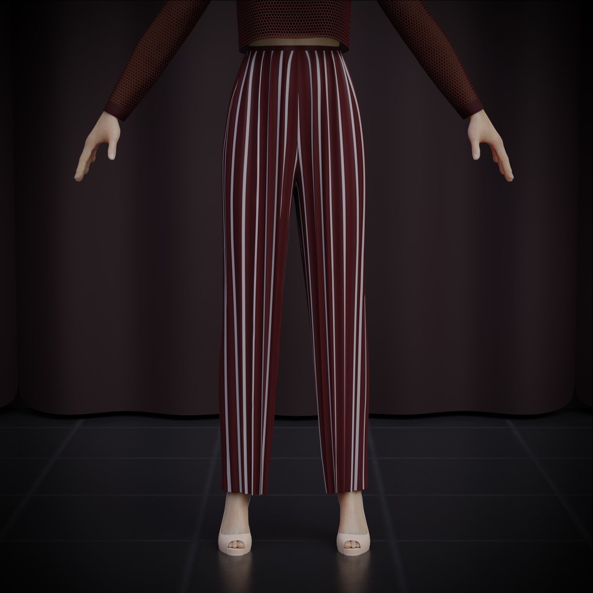Sheer top and pleated palazzo trouser - Two piece outfit 3D model_9