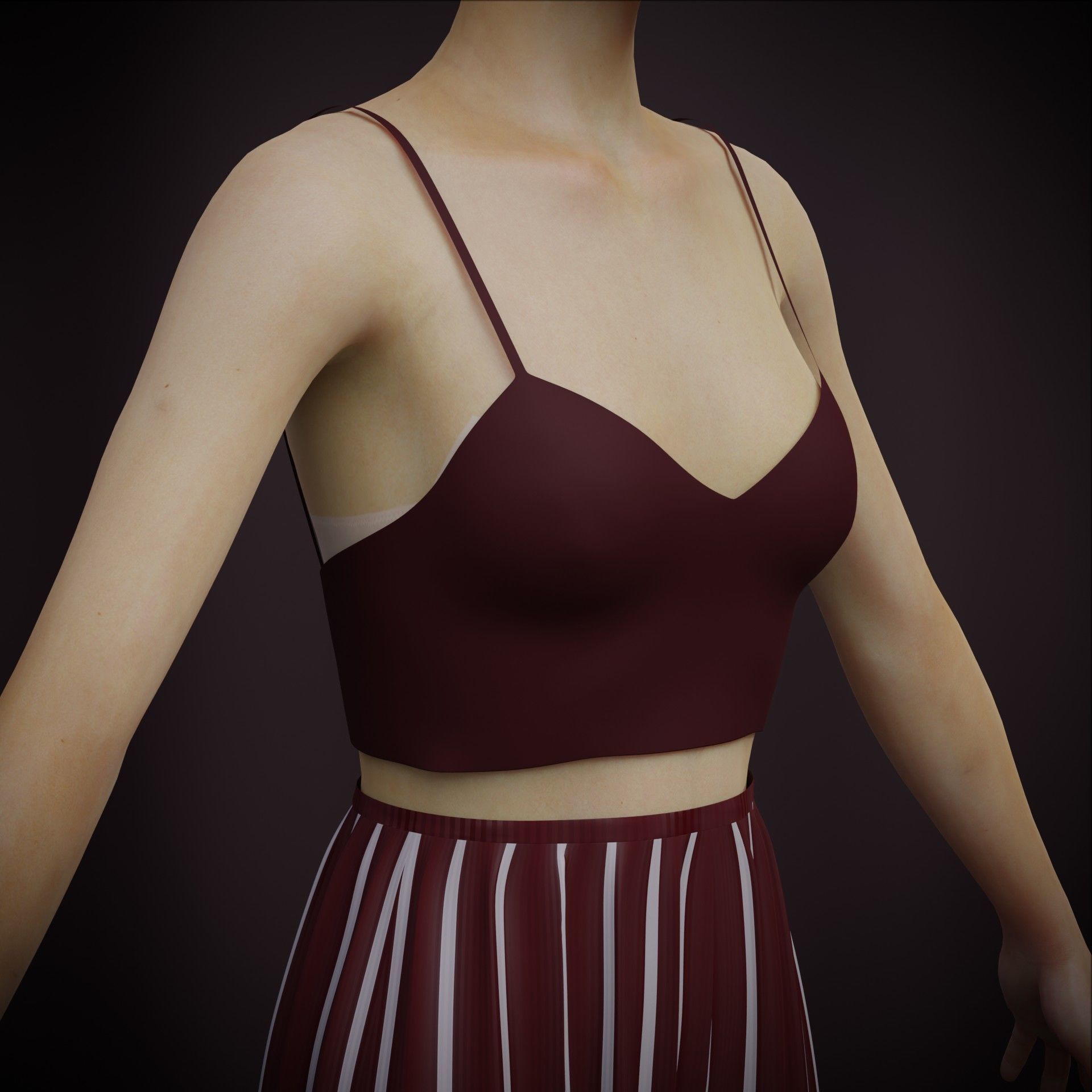 Sheer top and pleated palazzo trouser - Two piece outfit 3D model_11