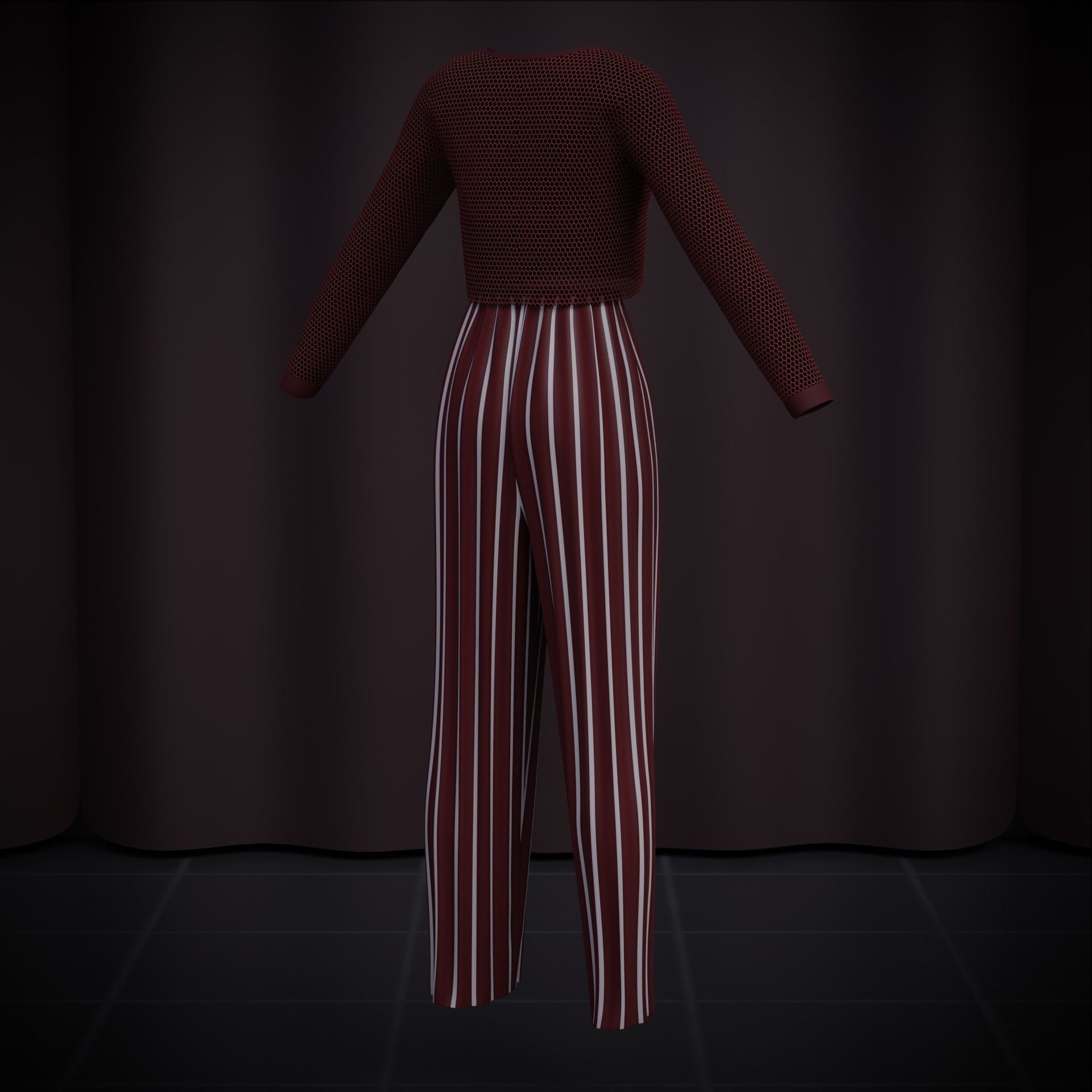 Sheer top and pleated palazzo trouser - Two piece outfit 3D model_23