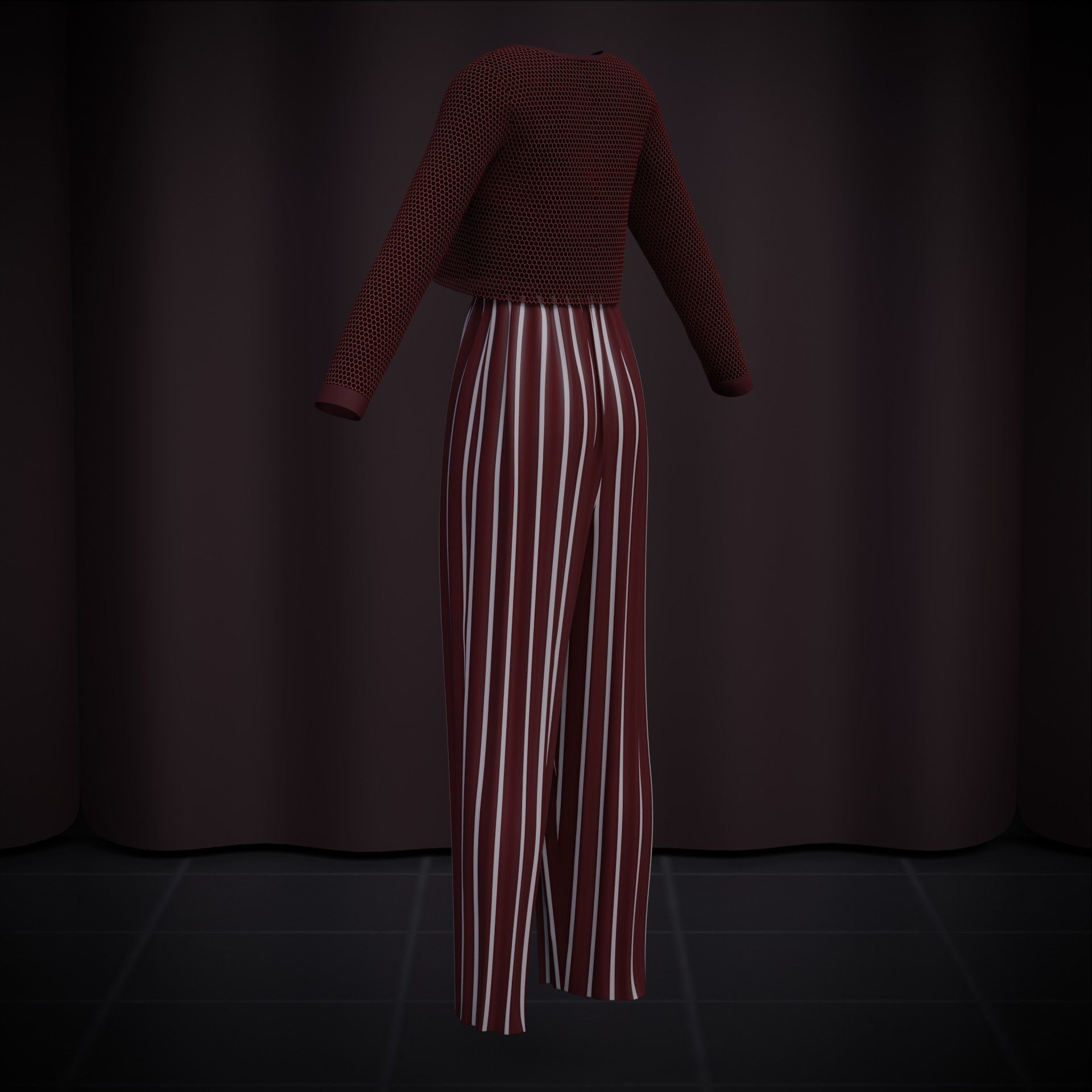 Sheer top and pleated palazzo trouser - Two piece outfit 3D model_25