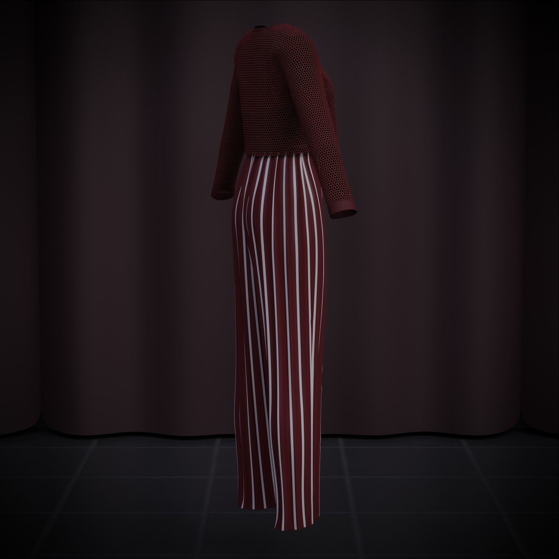 Sheer top and pleated palazzo trouser - Two piece outfit 3D model_22