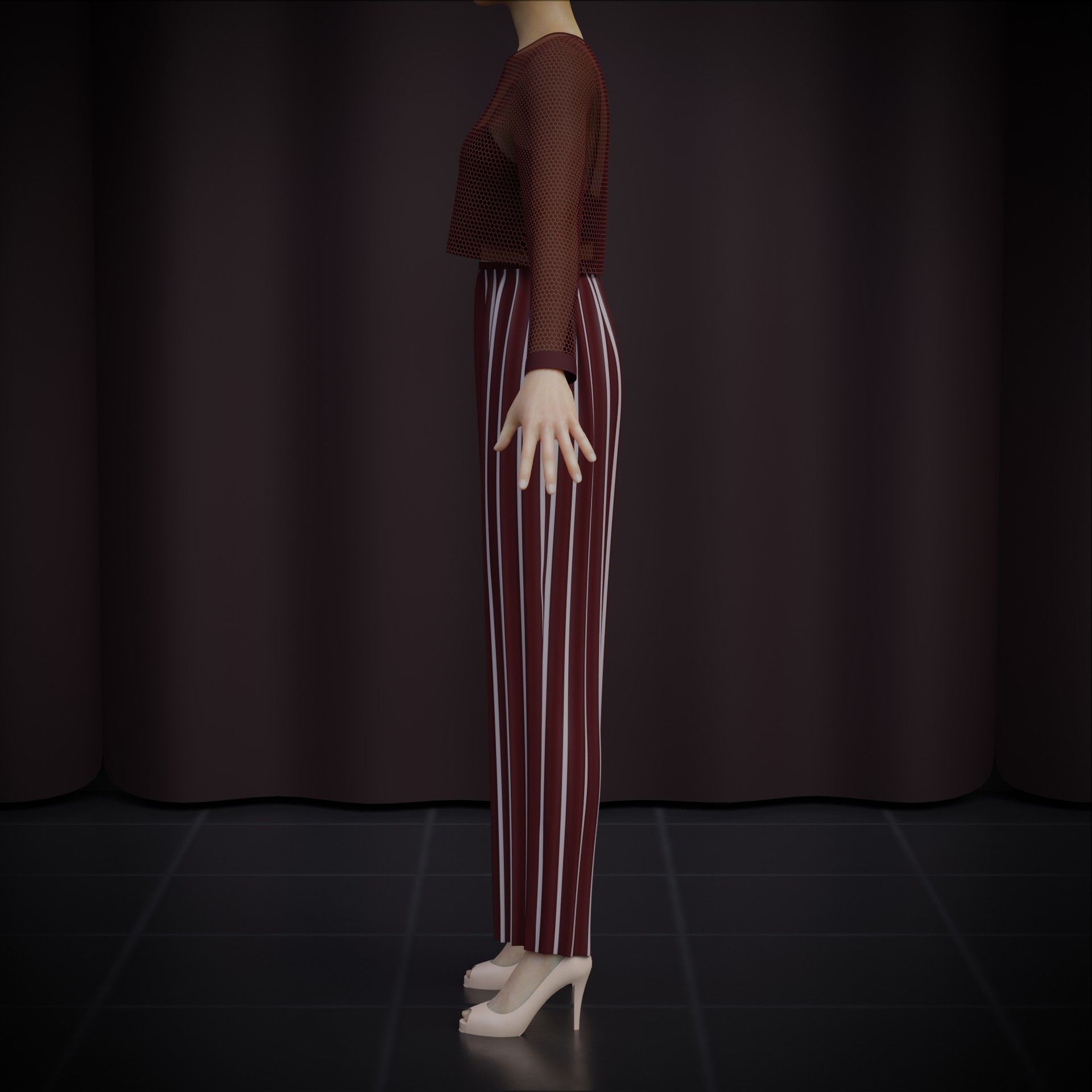 Sheer top and pleated palazzo trouser - Two piece outfit 3D model_3