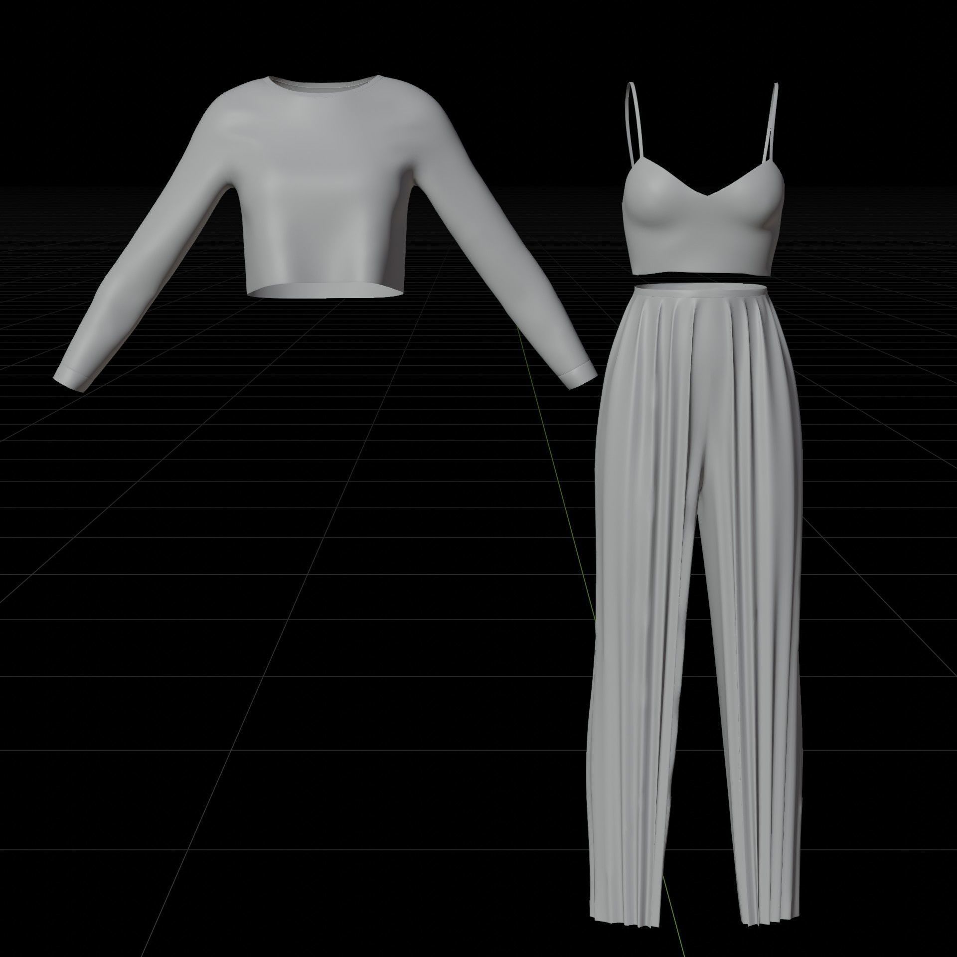 Sheer top and pleated palazzo trouser - Two piece outfit 3D model_30