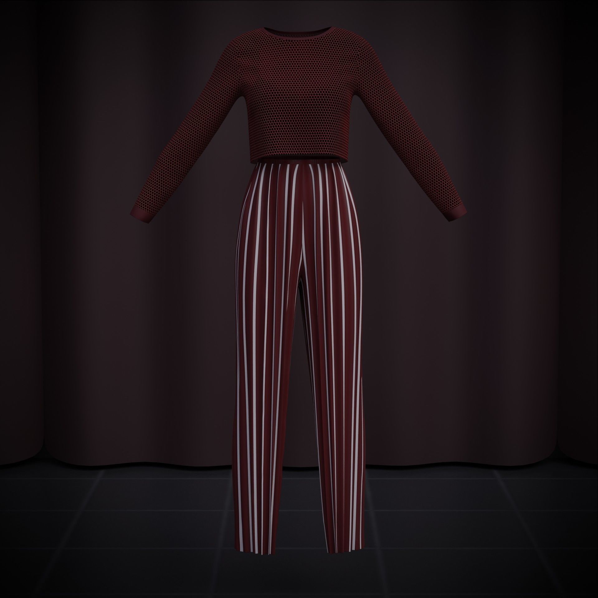 Sheer top and pleated palazzo trouser - Two piece outfit 3D model_19