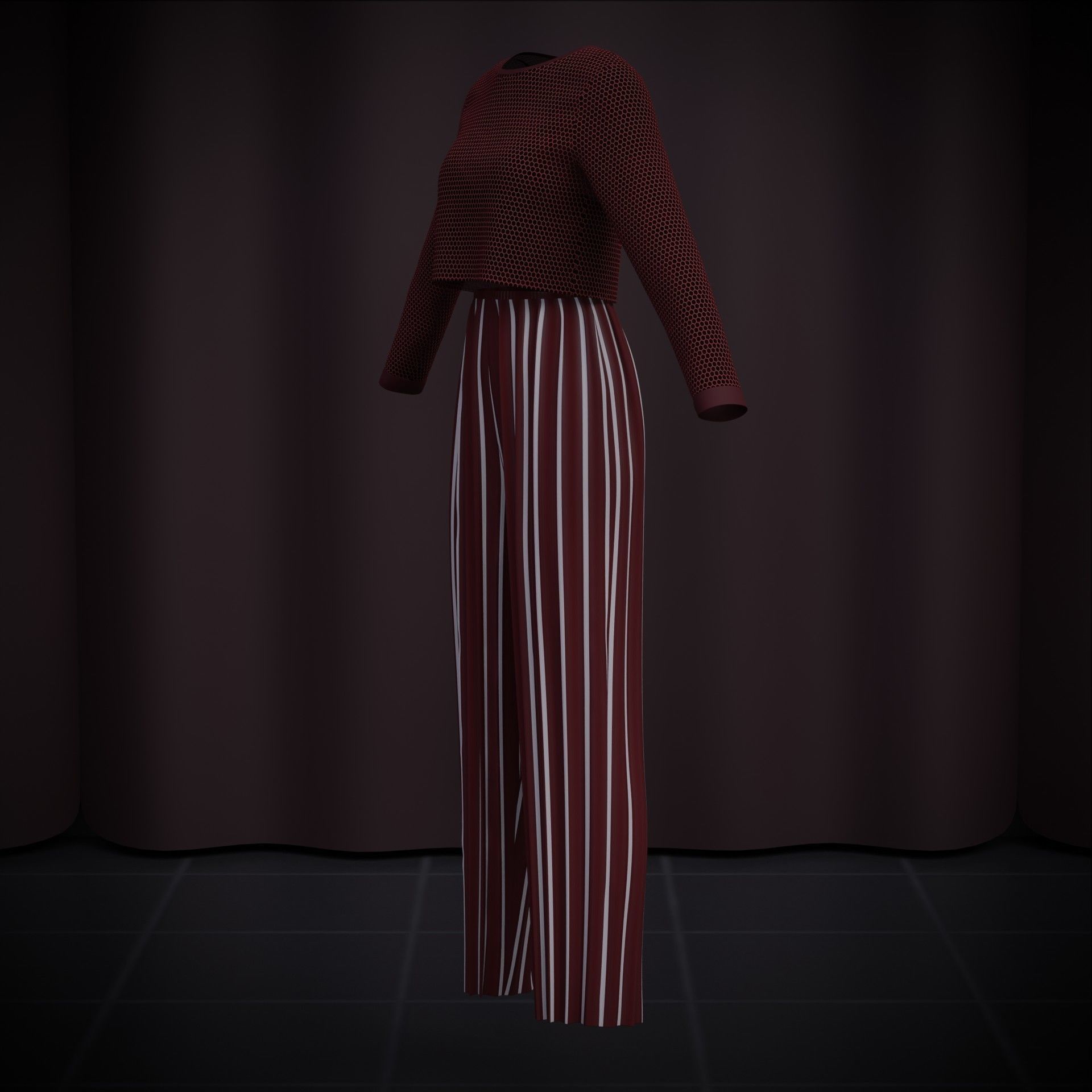 Sheer top and pleated palazzo trouser - Two piece outfit 3D model_27