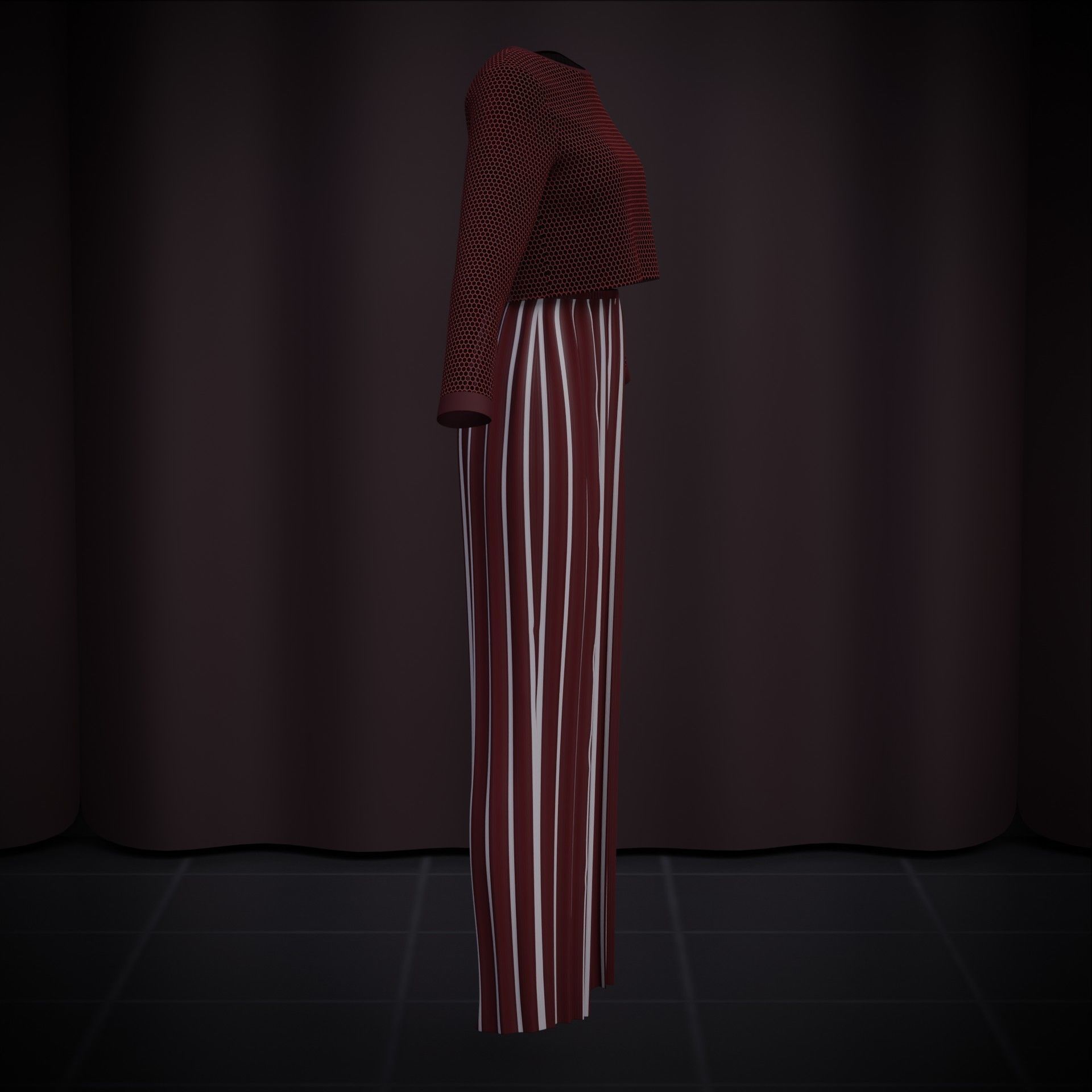 Sheer top and pleated palazzo trouser - Two piece outfit 3D model_21