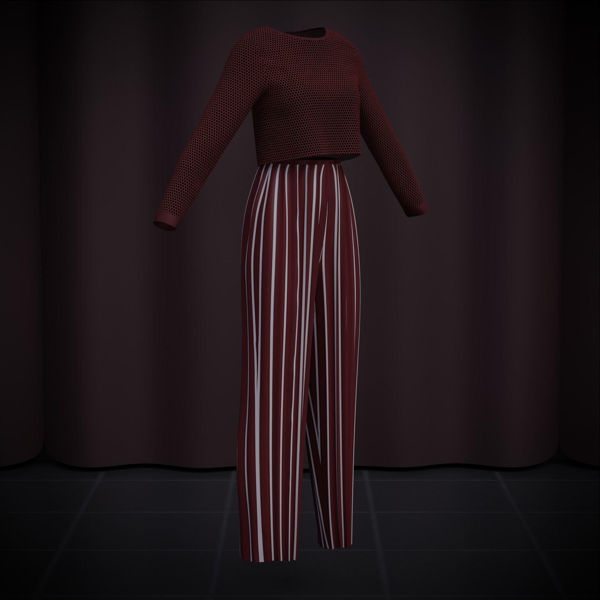 Sheer top and pleated palazzo trouser - Two piece outfit 3D model_20