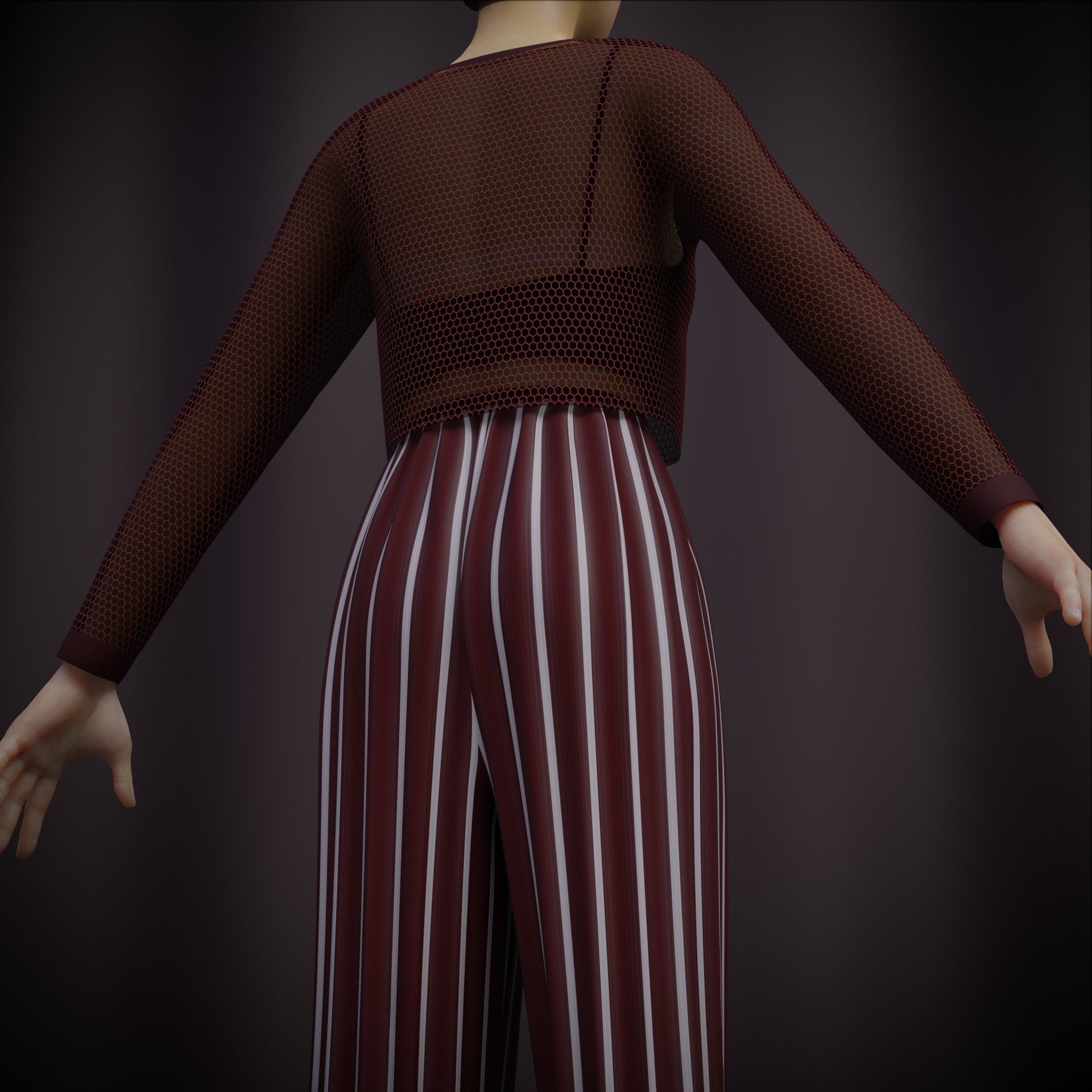 Sheer top and pleated palazzo trouser - Two piece outfit 3D model_10