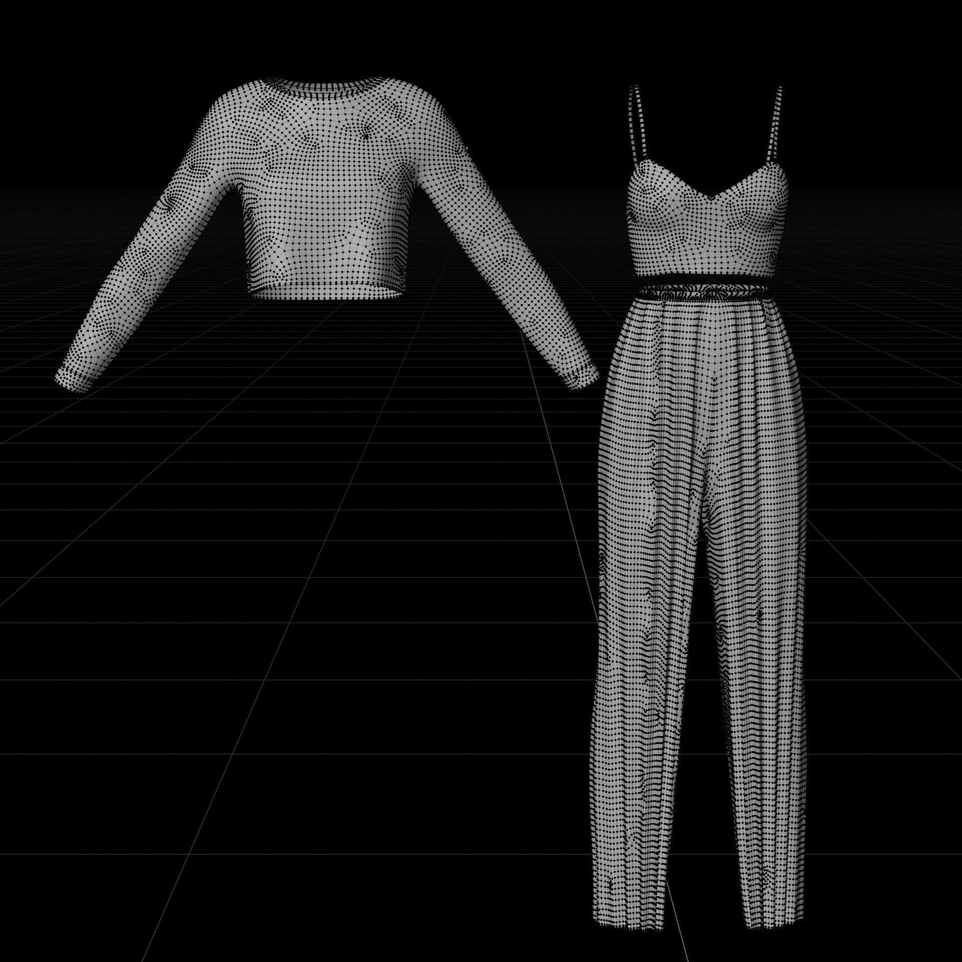 Sheer top and pleated palazzo trouser - Two piece outfit 3D model_17