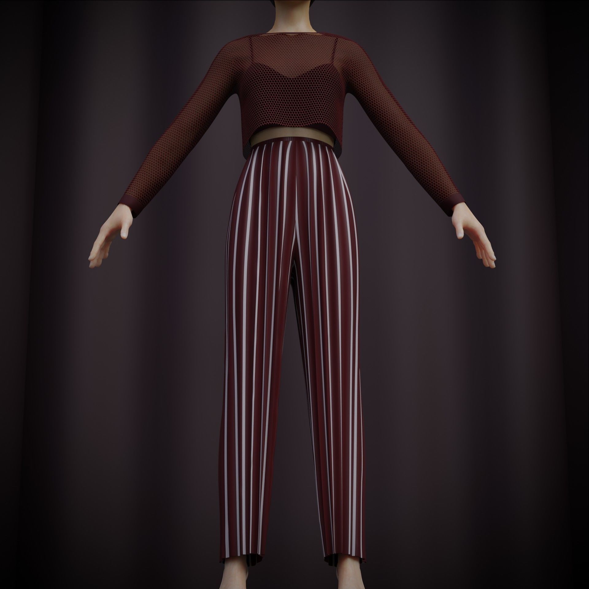 Sheer top and pleated palazzo trouser - Two piece outfit 3D model_28