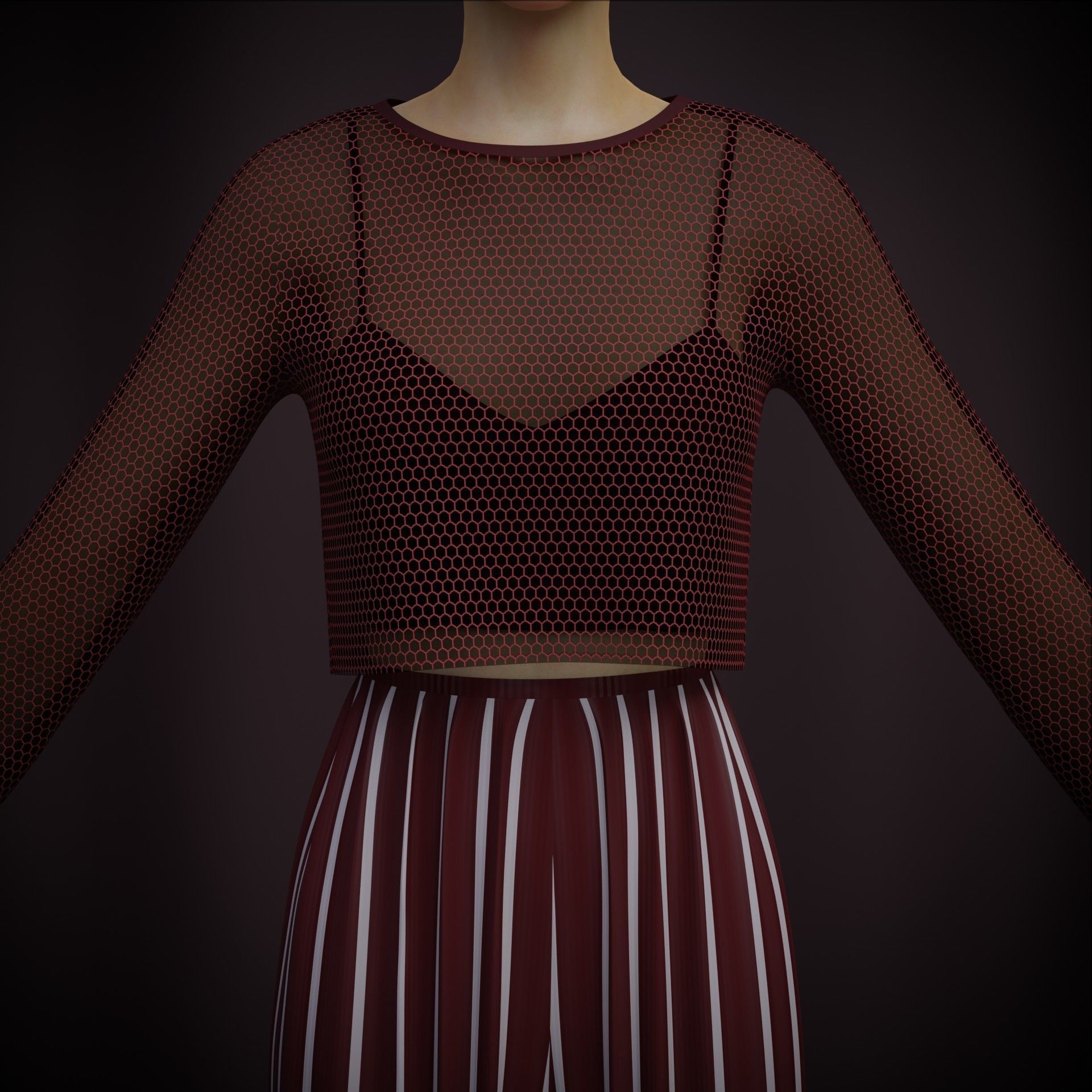 Sheer top and pleated palazzo trouser - Two piece outfit 3D model_8