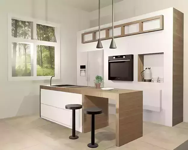 Kitchen modern with cabinets and wooden counter tops