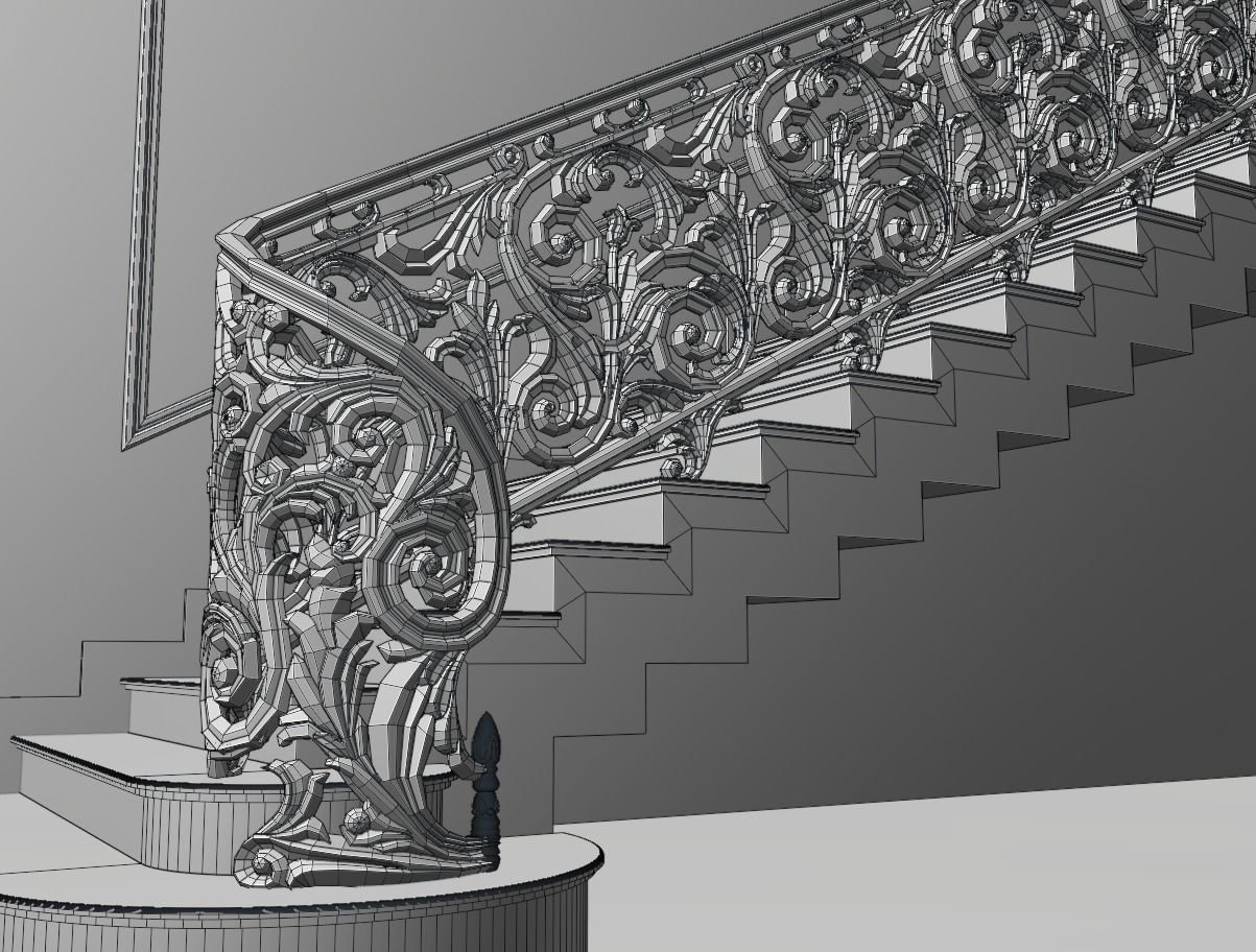 Staircase railings Low-poly 3D model_8