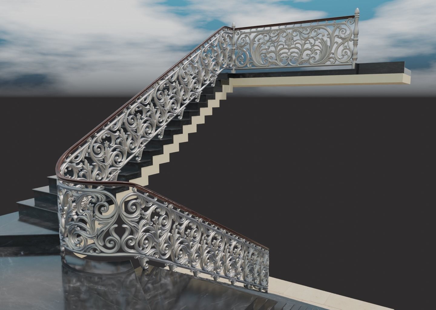 Staircase railings Low-poly 3D model_4
