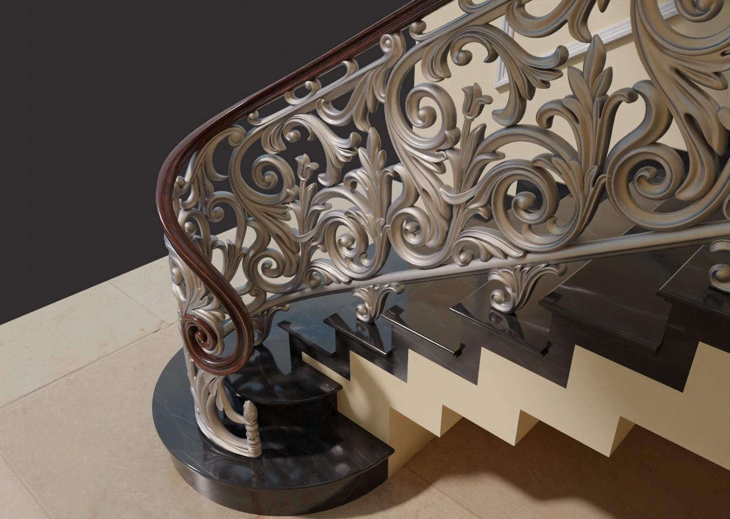 Staircase railings Low-poly 3D model_1