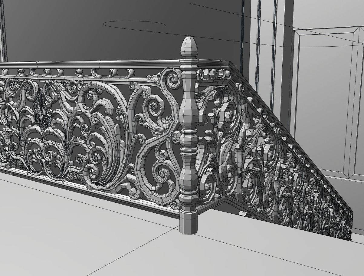 Staircase railings Low-poly 3D model_10