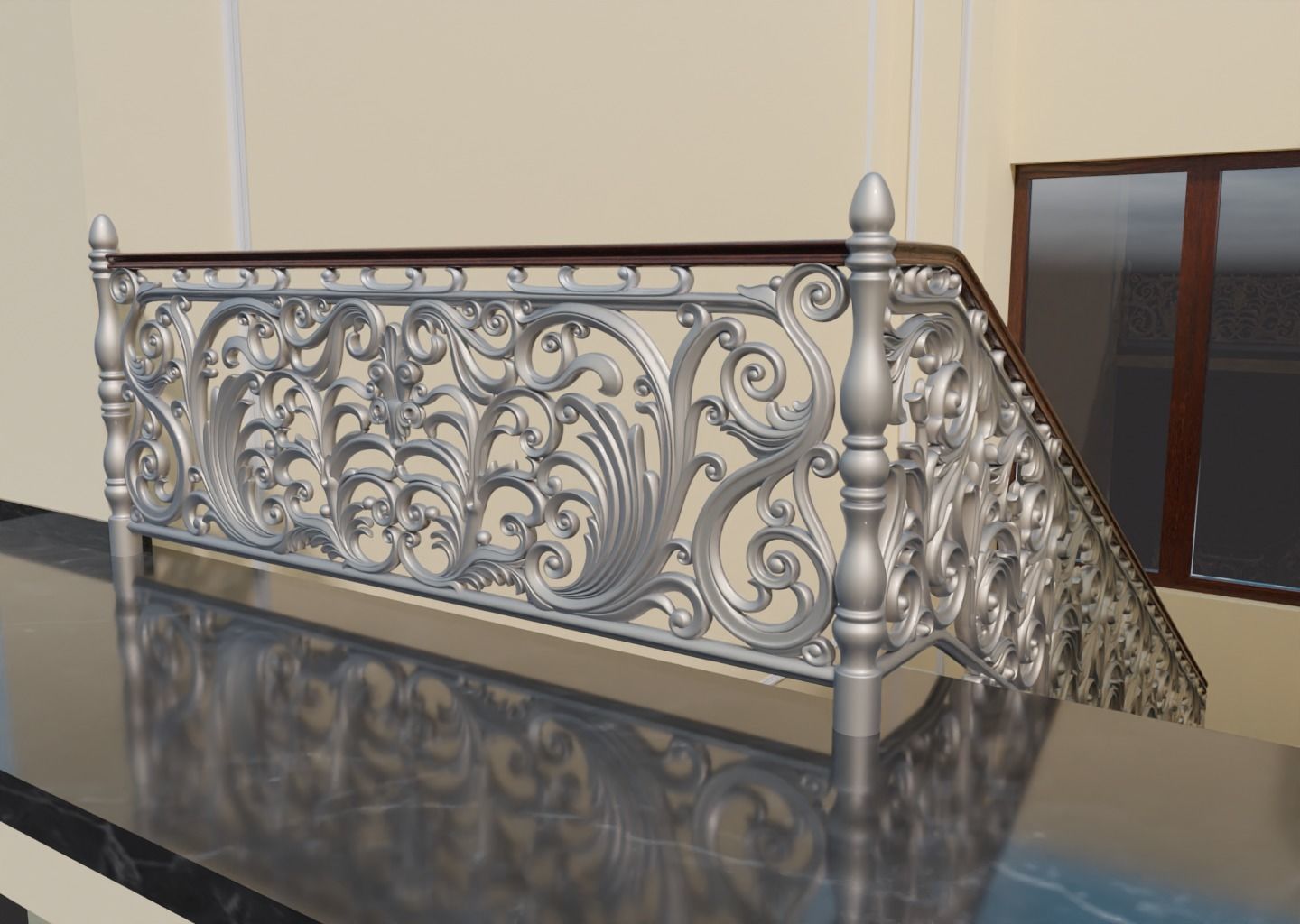 Staircase railings Low-poly 3D model_5